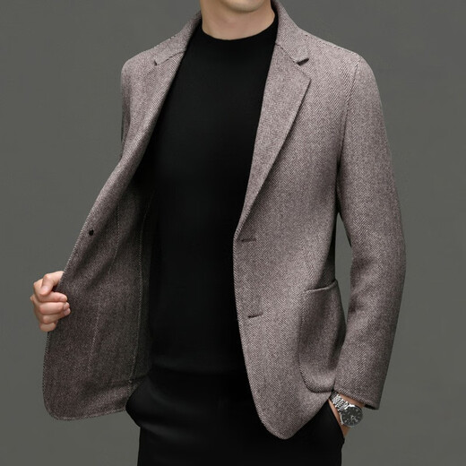 
DK high-end men's herringbone wool suit men's winter double-sided wool suit jacket short large size wool coat gray XL (180)