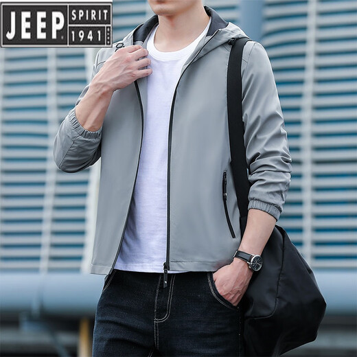 Jeep Spirit/Jeep Herren-Stand-up-Halsband Dünne Mantel Männer Frühling und Herbst 2022 neuer Trend 683 Hatless Black, M.