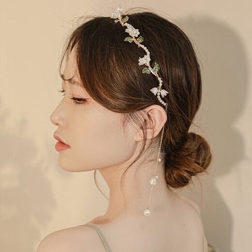 Bai Qixin's elegant lily of the valley flower headband, Chinese style forest fairy retro tassel headband, high-end exquisite flower headband, lily of the valley flower headband
