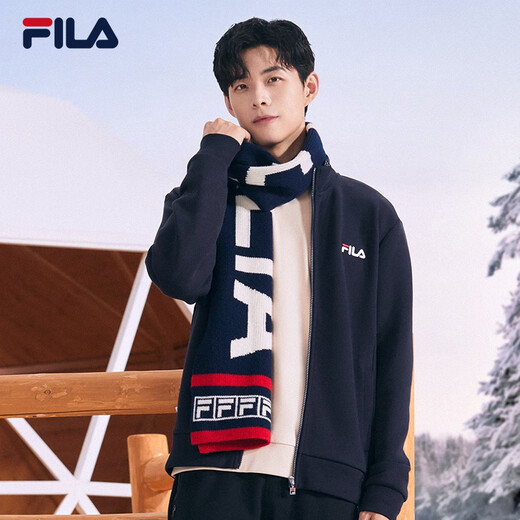 
FILA official men's knitted casual zipper jacket top autumn and winter stand collar business men's commuting jacket Legendary blue-NV XL 180/100A