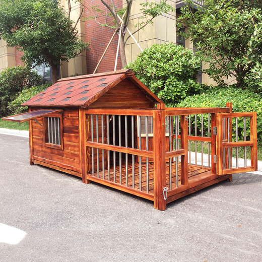 Dog House Outdoor Waterproof Solid Wood Dog House Medium and Large Dog Golden Retriever Dog House Rainproof Summer Outdoor Four Seasons Pet Villa 4XL with Yard Double Windows with Screen Package Installation
