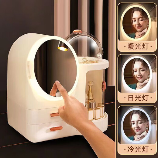 Yunya makeup mirror desktop LED light desktop with light portable fill-in light makeup mirror cosmetics storage box integrated storage rack pearl white LED light