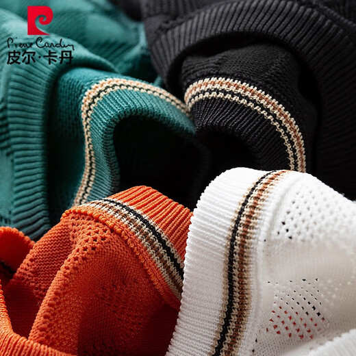 
Pier Cardin simple autumn thin warm hollow knitted fabric white T-shirt men short-sleeved slim-fit trendy round neck half-sleeved men BNS9756-white 3XL