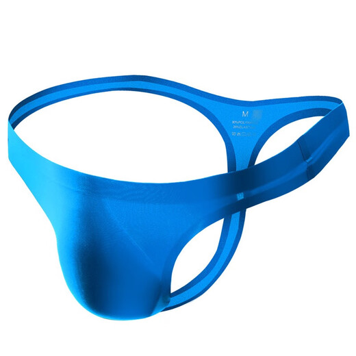 Men's S thong thin edge U convex large bag fitness low waist sexy markless solid color youth breathable shorts underwear blue XL