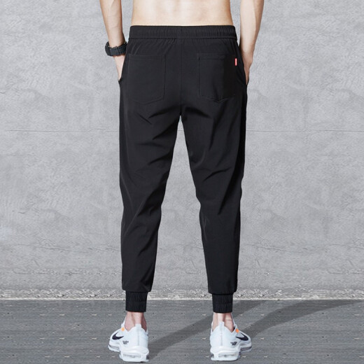 Berry West Overalls Men's Pants Men's Spring and Summer Fashion Thin Slim Business Casual Pants Men's Trendy Brand Sports Trendy Clothing Students' Small Foot Harem Pants Ice Silk Leg Pants Men's K02 Black Leg XL