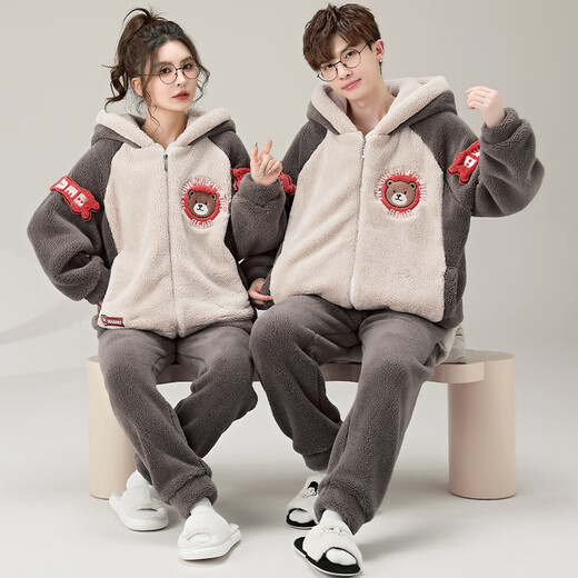 Teenage love pajamas for men and women, coral velvet, autumn and winter plus velvet, thickened, large size student youth home wear set, can be worn outside YPF3899 Male XL (130-155Jin Jin equals 0.5kg)