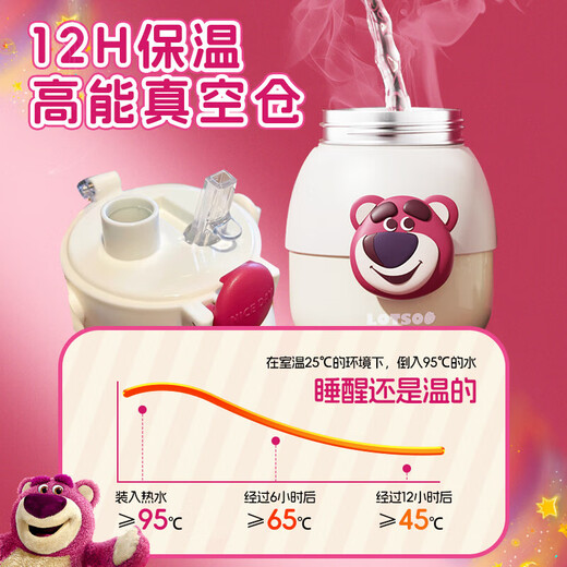 
Banana plus strawberry bear children's thermos cup for women with large capacity large belly cup water cup for June 1st gift for children 316 stainless steel Strawberry bear - white 880ml [316+ double drink port]