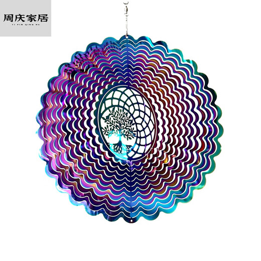 2024新款3d曼陀罗风铃旋转风铃立体挂件三d艺术和旋不锈钢视觉挂 银色1048厘米