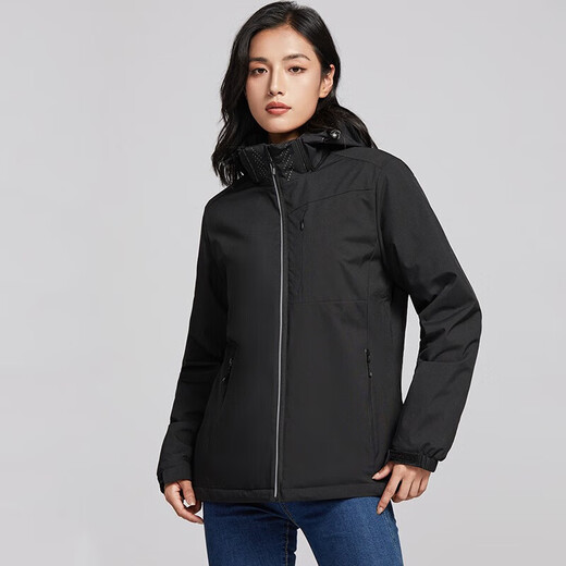 Woodpecker (TUCANO) plus velvet integrated jacket for women, single-layer outdoor autumn and winter mountaineering jacket jacket warm soft shell windbreaker 9930S obsidian black-women [solid color] 2XL
