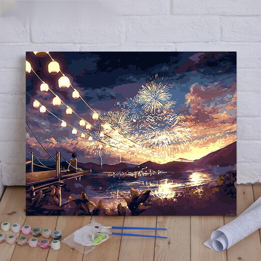 Pintura digital al óleo estilo chino Pintura al óleo digital DIY DIY Rellena pintada a mano Coloración Oil Pintura al óleo Salón Hecho a mano Dormitorio 693 Sky City 05 5065 Marco de oro blanco y negro Ensamblado Pintura de color