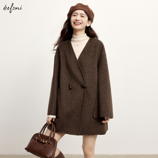 Eifli (eifini) Eifli winter love song atmosphere scarf checked solid color double-sided wool coat 2024 winter new women's jacket Gem brown 165/88A/L