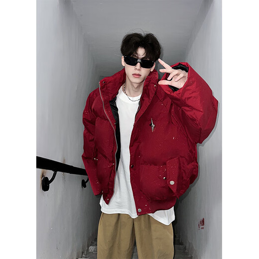 NYING American baby's breath sequined cotton coat men's winter new fashion brand thickened warm cotton coat handsome loose cotton jacket red XL (135-150Jin Jin equals 0.5 kg)