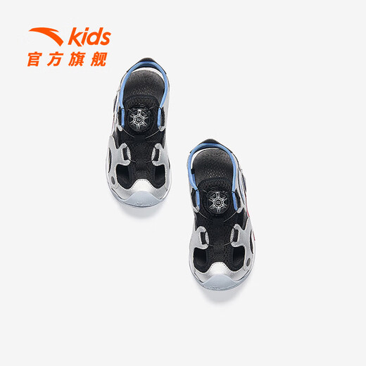 Anta Children's Jellyfish Sandals Boys Beach Shoes 2025 Summer New Style Baotou Comfortable Knob Button Breathable Frame Silver/Black-1 28