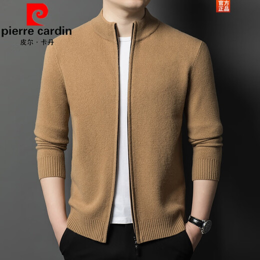 Pierre Cardin cardigan men's cardigan sweater jacket stand collar autumn and winter new sheep | cashmere sweater men's knitted dad outfit medium gray 3302 2XL 180 recommended weight 155-170Jin Jin equals 0.5 kg
