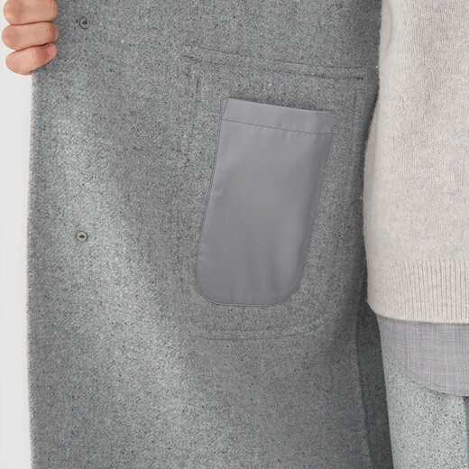 MUJI Labo Men's Cashmere Mixed Hooded Coat Woolen Coat Winter Jacket AF011A4A Light Gray M (170/92A)