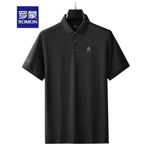 
ROMON new short-sleeved T-shirt men's summer half-sleeved polo base shirt middle-aged and young business casual classic lapel fashion model lapel short * sleeve 22#xsx9209 black M90120Jin[Jin equals 0.5 kg]