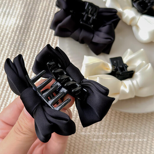 Morning stars sweet black and white double-sided bow hair clip for the back of women's head 2025 new ball head temperament hair clip autumn and winter headwear two bow clips black
