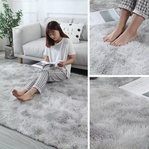 Zhenxiqi bedside carpet, bedroom bay window mat, living room plush warm carpet, coffee table mat, thickened non-slip carpet, light gray gradient color 80*200cm