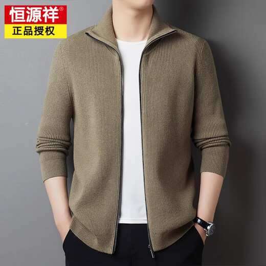 Hengyuanxiang 100 pure wool casual lapel zipper cardigan winter thickened middle-aged men's wool knitted jacket Black DY87558 XL (175)