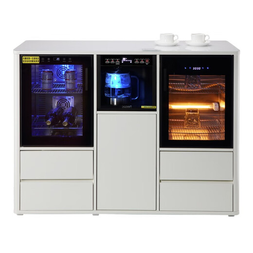 Meilinda household modern light luxury fully automatic intelligent remote control solid wood tea bar machine ice and hot water dispenser living room tea and water integrated cabinet sideboard bottle sterilization cabinet red wine refrigerator refrigeration 712 solid wood piano white (refrigerator freezer + disinfection cabinet) instant refrigeration type ice warm