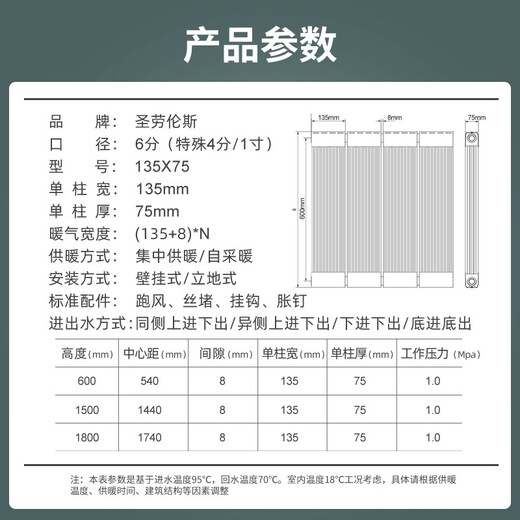 圣劳伦斯 暖气片家用水暖铜铝复合双水道暖气片集中散热自采暖定制散热器 三柱起订，铜铝13575高 300mm*1柱