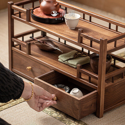 QINGLAN North American walnut tea set tea cup storage rack tea rack storage rack new Chinese style solid wood ornaments display cabinet Lanting storage rack_Walnut