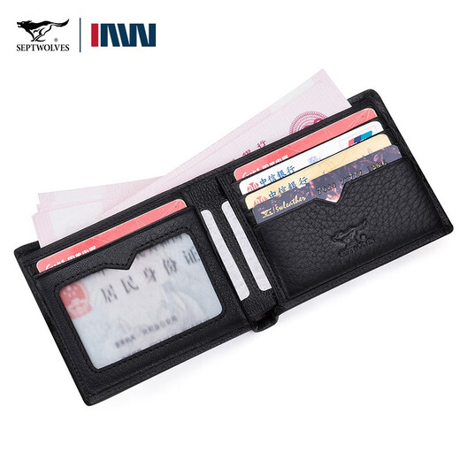 
Seven Wolf Deerskin Wallet Men's Short Leather Casual Wallet Multi-Card Gift Box Father's Day Gift Practical Gift for Dad Black-Gift Box Pack