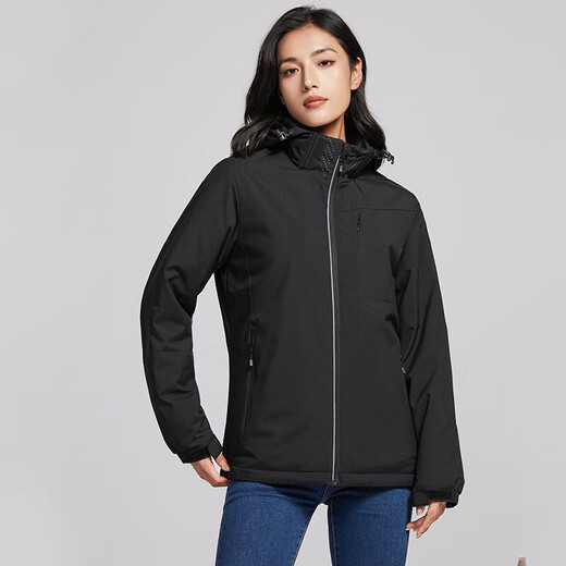 西域骆驼（VANCAMEL）加绒风衣外套男女韩版防风保暖单层软壳冲锋衣工装风夹克文艺上衣 9930S曜石黑-女【纯色】 XL