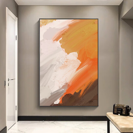 鲸派客厅装饰画单幅现代简约抽象笔触艺术画玄关走廊挂画大幅沙发壁画 753-1 40*60黑框/晶瓷画