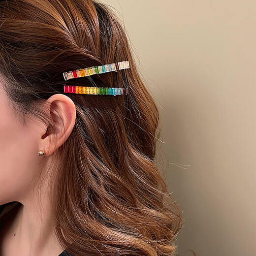 Chimera (CHIMERA) 2 pieces rainbow lucky rhinestone bangs clip simple forehead broken hair clip side one-word clip headdress girl birthday gift