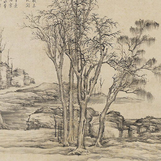 元倪瓒山树图古代山水画卷轴名画复仿古画中式挂画 元钱选芙蓉鸳鸯图12392 30X54厘米（喷绘画心尺寸） 装裱