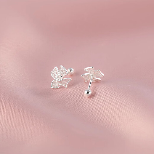 Core luxury sterling silver 999 pure silver hollow bow tie earrings for women 2024 new style ear piercing ear bone nail screw twist earrings bow earrings - one pair