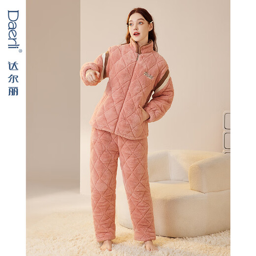 Dalli quilted couple's pajamas new three-layer thickened long-sleeved warm thickened quilted quilted home clothes for men and women suit T8237114-026-Orange Women L