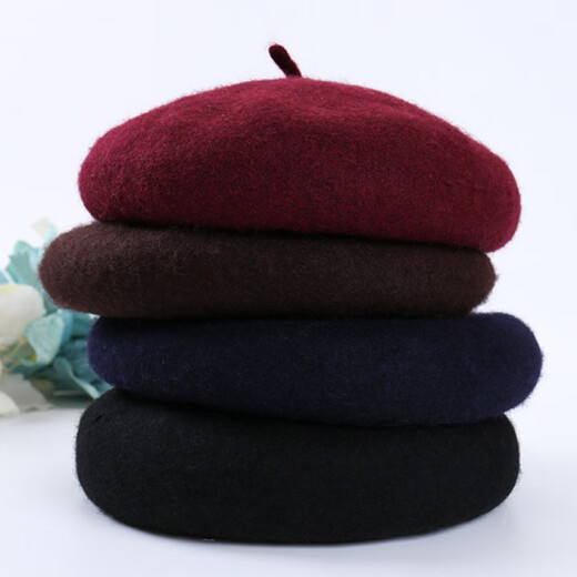 Ning Chai Beret Frauen Frühlings- und Herbst Winter Beret koreanische Pilze Frauenhut Atmungsfreie Kürbishut Imitation Wolle Wolle Wolle rot verstellbar 56-58 cm
