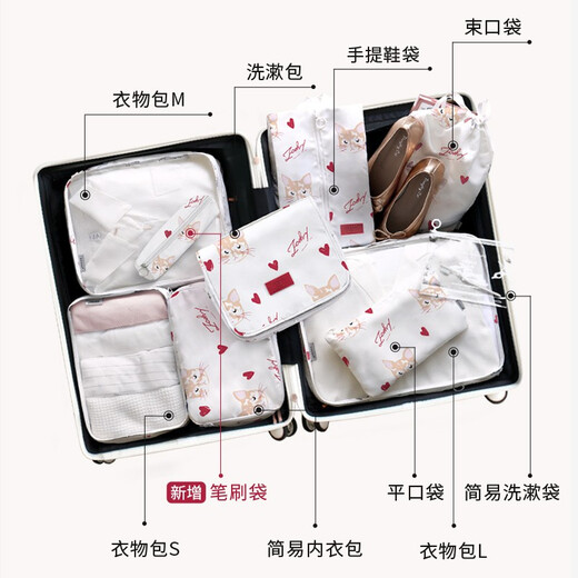 EACHY旅行收纳包行李收纳袋套装便携衣服行李箱衣物内衣整理包分装袋子 全尺寸10件套-慕斯猫