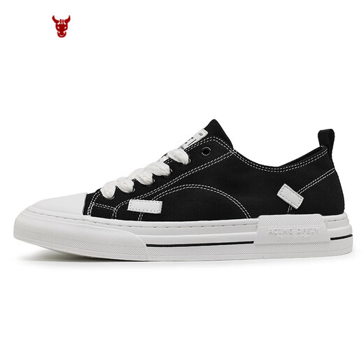 California Bull Brand Men's Shoes New Summer Casual Low-top Canvas Shoes Lightweight Breathable Board Shoes Fashion and Trendy Versatile Shoes Men's Black 39