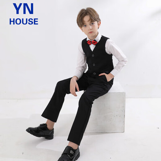Yinuofang Kinderanzug Weste Anzug Jungen Anzug Kleid Performance Kostüm Schwarz Weste Anzug 140 cm