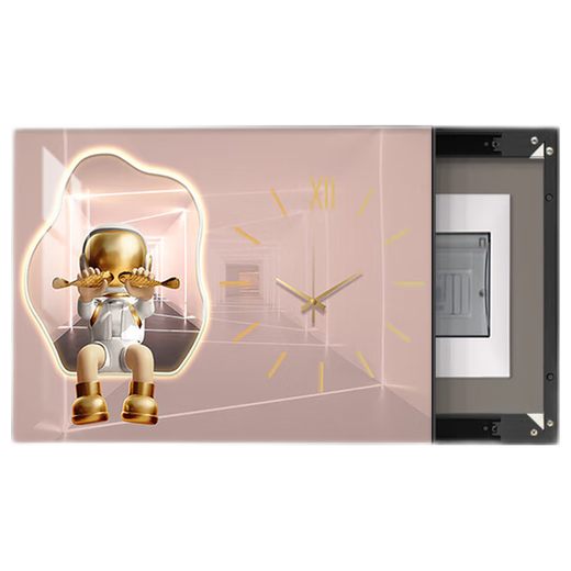 HanXUAN (HANXUAN) light luxury meter box decoration painting with clock distribution box cover without holes modern simple hanging painting astronaut watch K11968 50*40cm (cover 40*30) left push and pull black frame