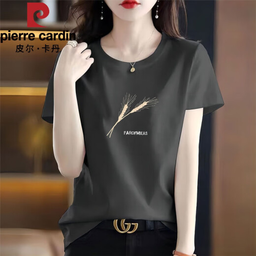 皮尔卡丹（pierre cardin）灰色纯棉短袖t恤女宽松简约洋气时尚体恤夏季2025年新款上衣 6172浅紫 2XL 135-150斤