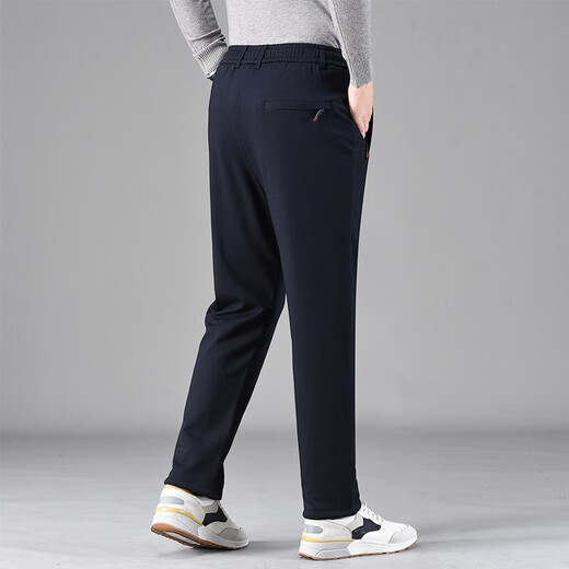 Hemian plus velvet silk cotton pants for outer wear for men plus velvet and thickened winter loose straight leg warm pants for middle-aged and elderly fathers and elderly pants navy blue plus velvet and thickened knee pads silk cotton pants 3XL 2 feet 8-2 feet 9 Recommended 150-170 Jin Jin equals 0.5 kg