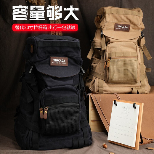 Trendy Generation Rucksack Herren großer Kapazitäts-Geschäftsreisen Casual Canvas Gepäck-Rucksack Multifunktion Tactical Mountaineering Reisetasche Khaki