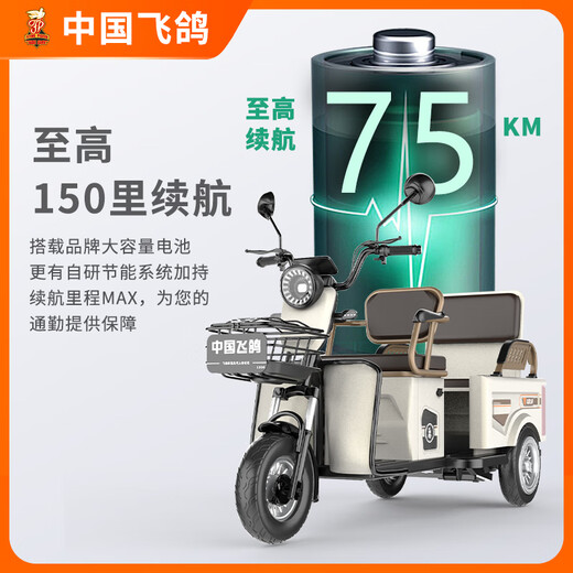Flying Pigeon Electric Tricycle Small Electric Vehicle Adult Elderly Home Scooter Electric Tricycle Ladies Pick Up Children 1000W Climbing Model 23A Long Distance Runner + Battery Life 140 Miles