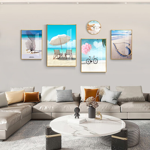 摩琥（mohu）客厅装饰画沙发背景墙壁画现代简约风景山水画电视墙高档新款挂画 告白气球15932(含挂钟) 艺术晶瓷小组合-黑框