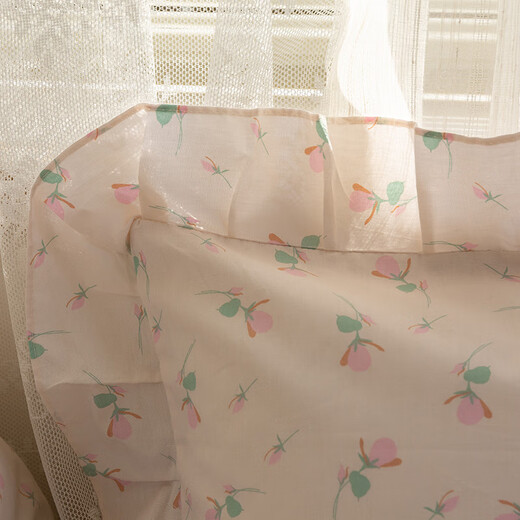 Ruiqin Korean cream small floral pure cotton princess style lace cotton student bed 1.8m bedding small pink flower ruffle bed sheet set x 1.5m four-piece set (20 quilt covers