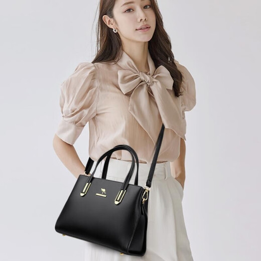 Kangaroo Kara genuine leather women's bag cowhide handbag crossbody bag large capacity gift for wife and mother middle-aged women's bag black gift box + hand bag