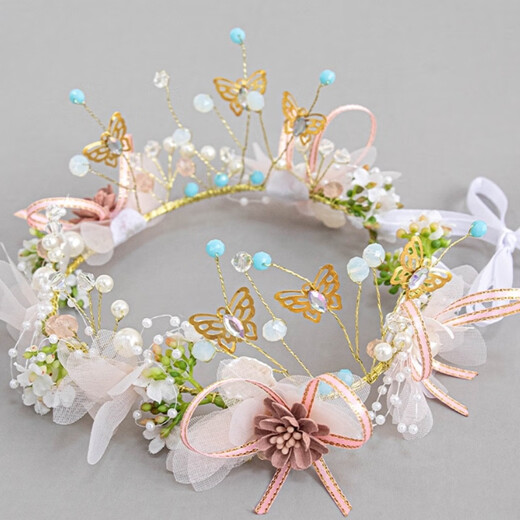 St. Xian children's garland headband headband pearl crown girl princess ancient style headdress performance flower girl accessories headband forest style Sudie style 1