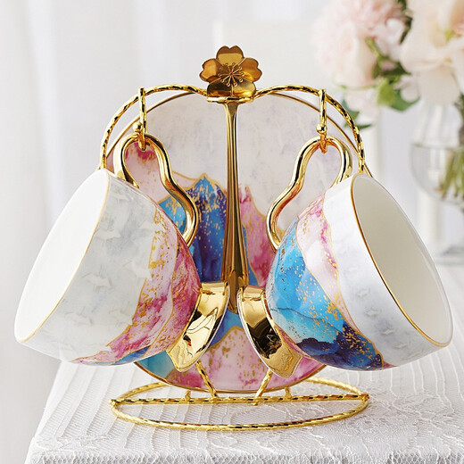 Muzi worry-free European gold-plated bird rack coffee cup and saucer storage rack hanger upside down drain cup holder tea cup holder home heart-shaped cup holder