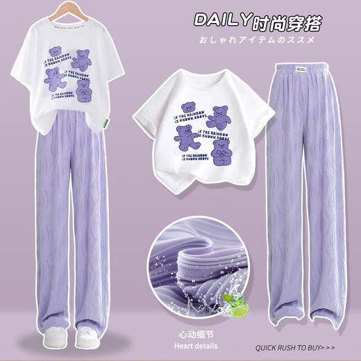 Nickybaby Girls Set Kinder Sommer 2025 Neue modische Mädchen mittelgroße Kinder Sport Kurzarm Kinderkleidung Zweiteiler Set 15009 Purple 9922 White [Set] 120