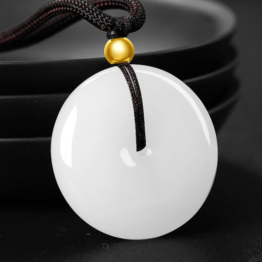 7000 Hetian jade safe buckle mutton fat white pendant gold beads men and women white jade pendant couple pendant about 22mm