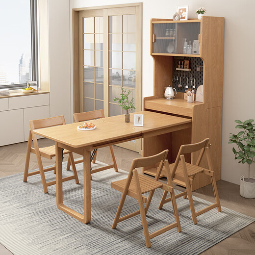 Senneng solid wood folding dining table and sideboard combination telescopic small apartment modern simple dining table 64cm telescopic dining table + folding chairs x2